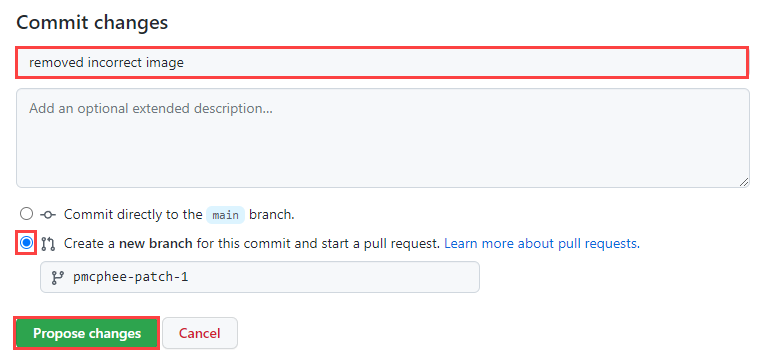 GitHub propose and commit changes